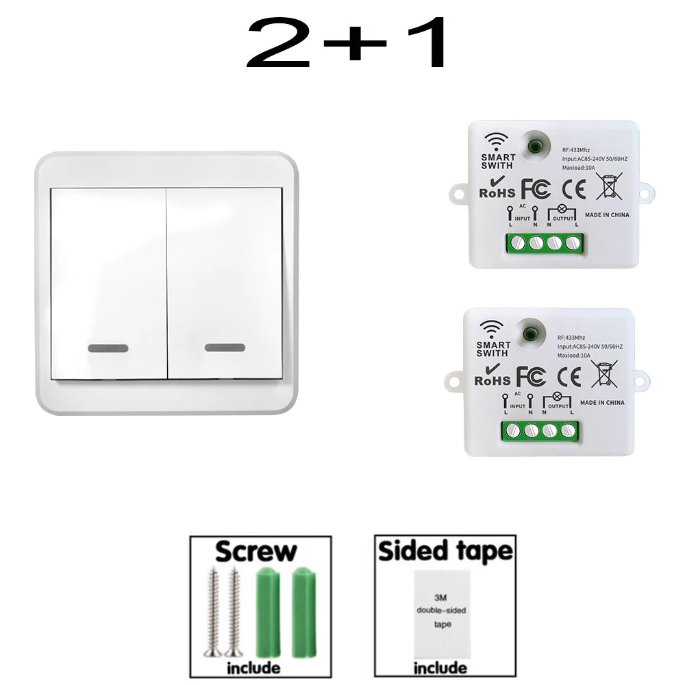 Interruptor de luz Botão de pressão Controle remoto Painéis de parede sem fio Interruptor Mini relé remoto 220v 10a para melhoria da casa Elétrica