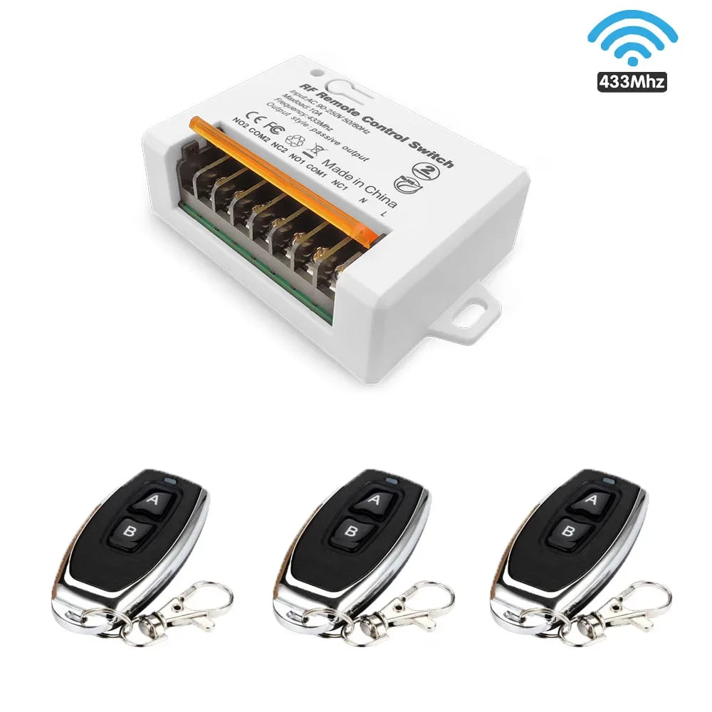 EunnacoTop RF 433 Mhz Controle Remoto Sem Fio Interruptor Relé 220v 2 Canais Grande Porta de Fiação Receptor para Motor Porta de Garagem