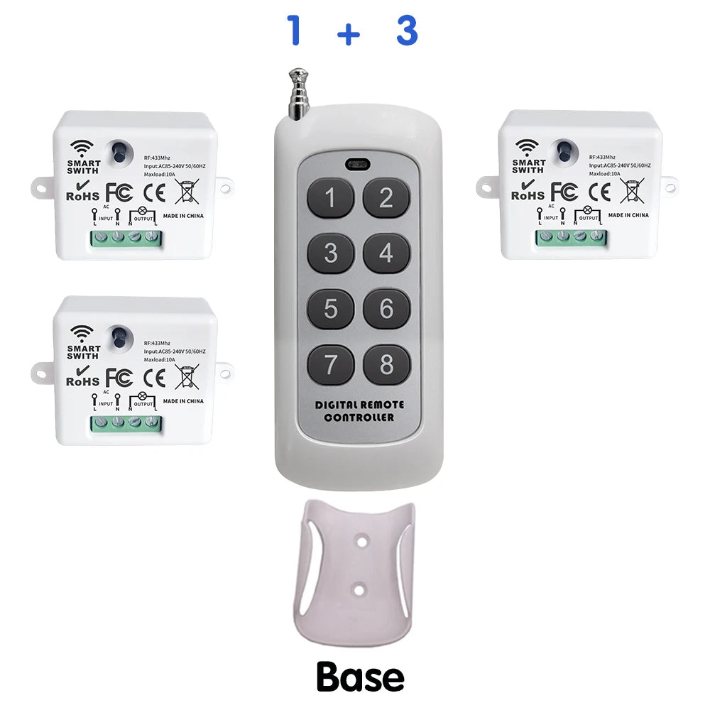 Mini interruptor de luz inteligente sem fio com controle remoto 200 m de distância 433 MHz RF Relé Receptor Ac220V Interruptor para ventilador de lâmpada LED residencial