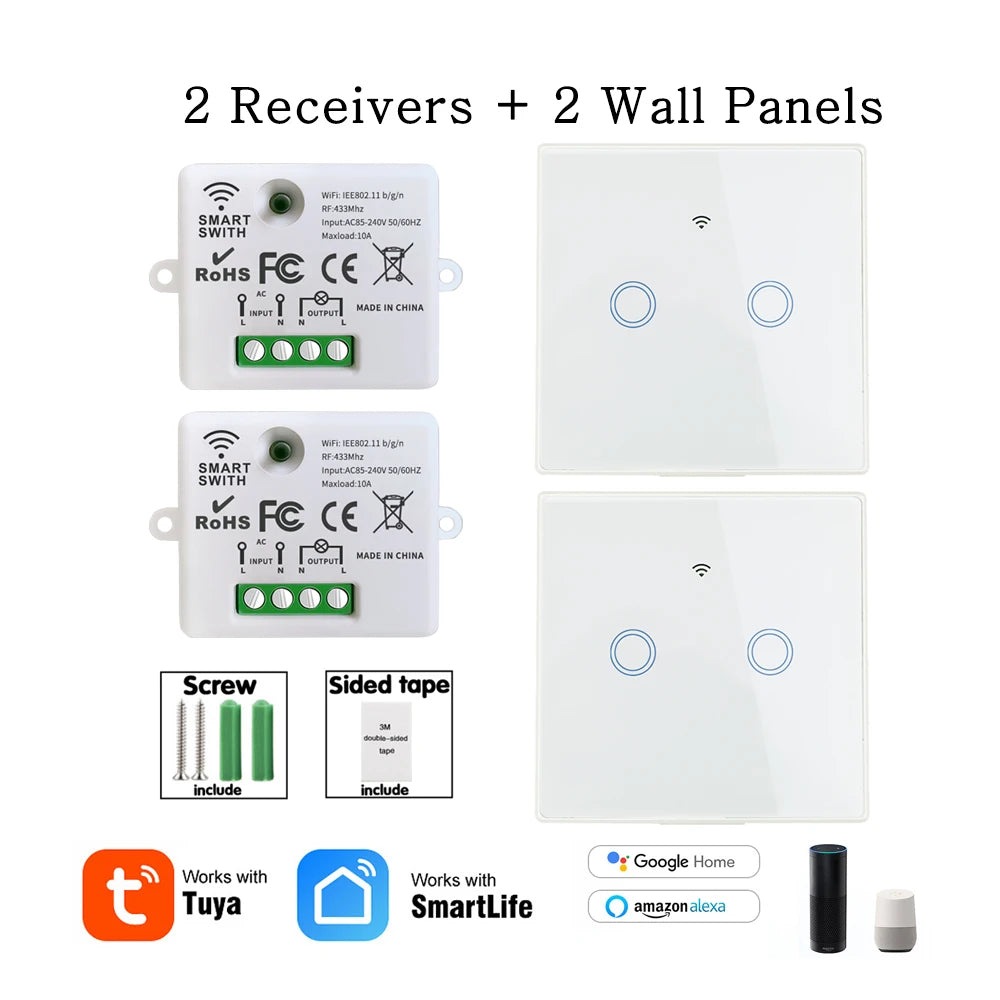 Interruptor inteligente sem fio Wifi Mini 220 V 10 A relé e controle remoto 433 MHz botão liga/desliga painel de parede funciona com Alexa Google Home