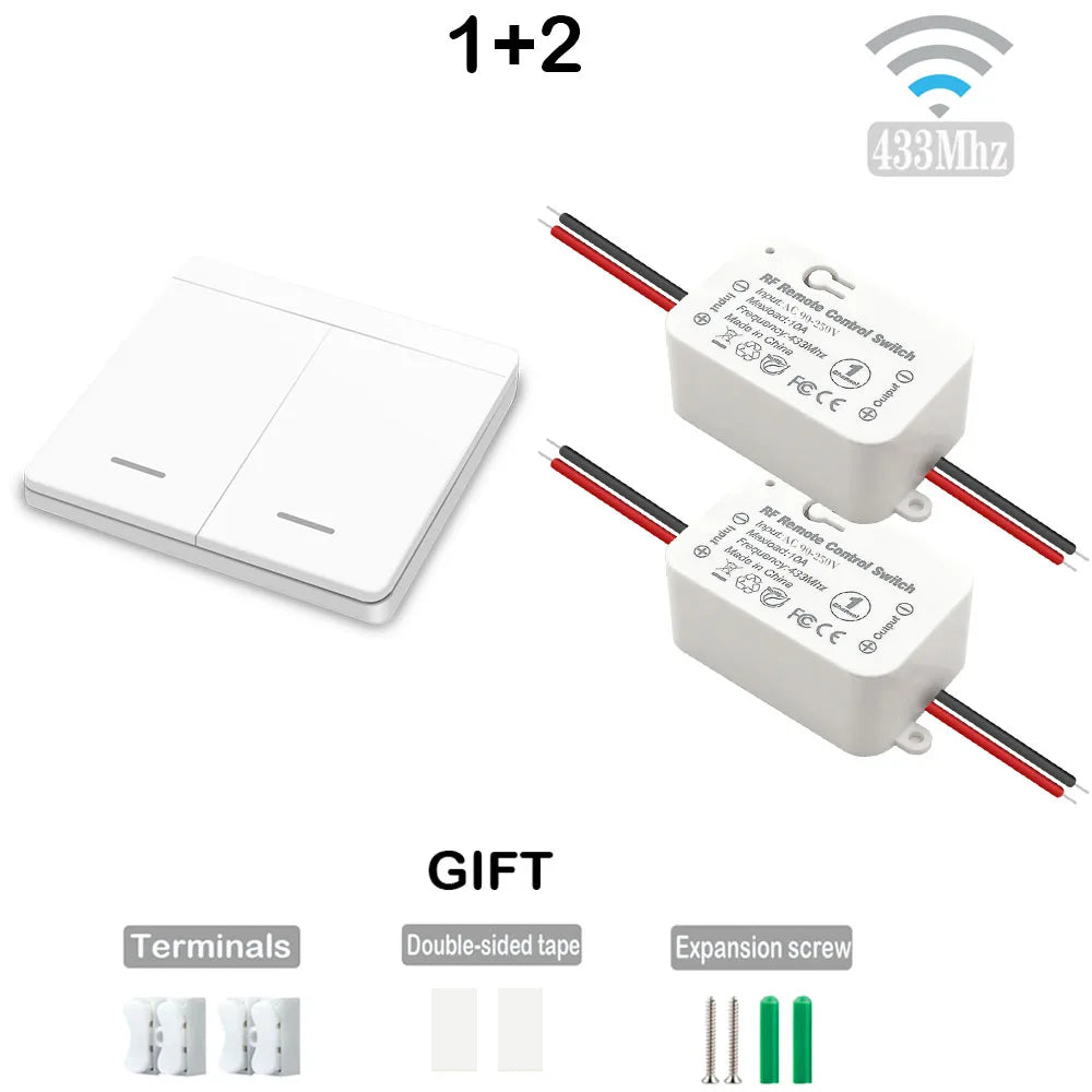 433Mhz Interruptor de luz sem fio Painel de parede Botão de pressão Interruptor AC 85V 250V Fácil instalação Receptor de rádio Uso para ventilador de lâmpada de teto