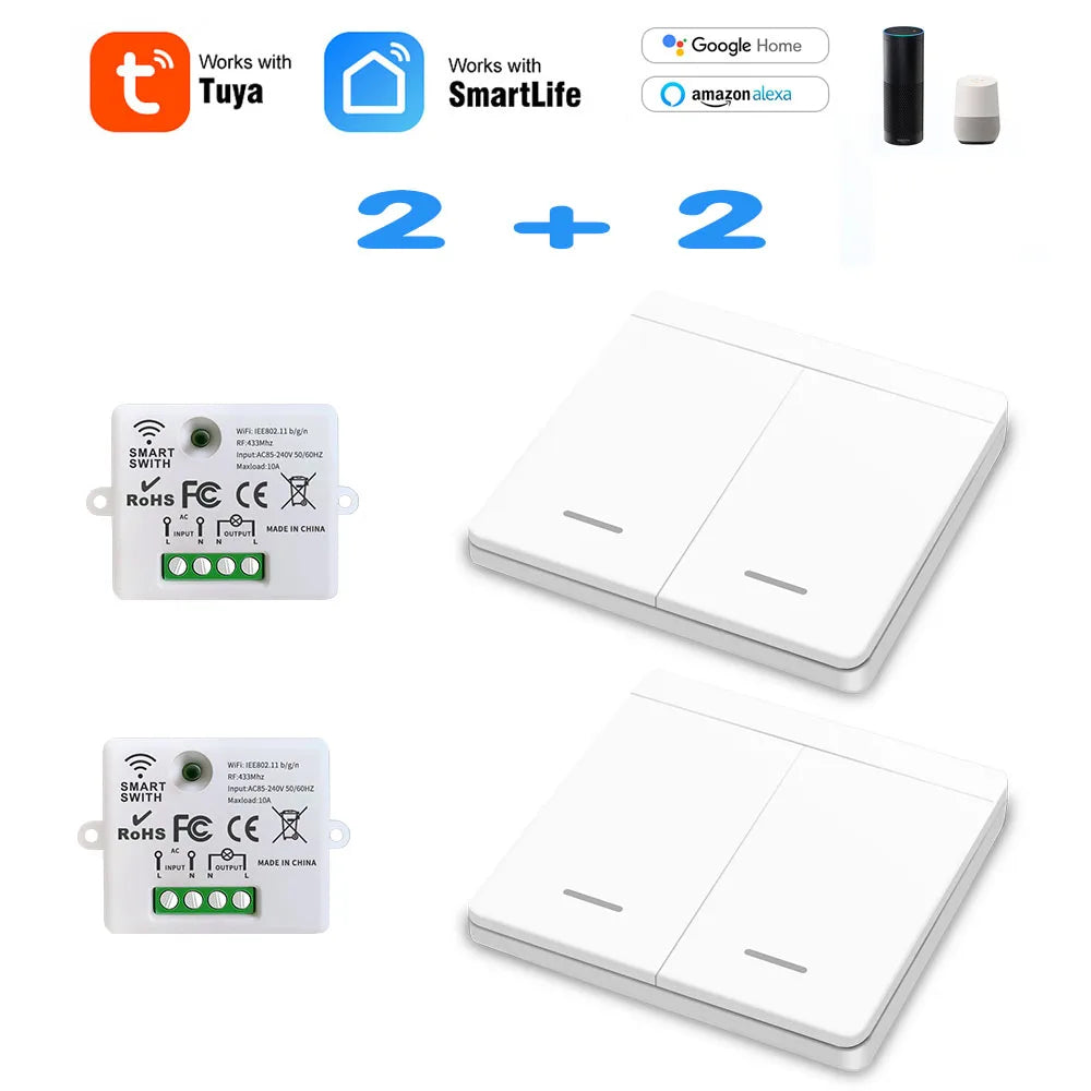 Mini Módulo WIFI Tuya Interruptor de Luz Inteligente Painel de Parede Botão Interruptor 433MHZ Controle Remoto Elétrico Sem Fio para Casa 220V 10A