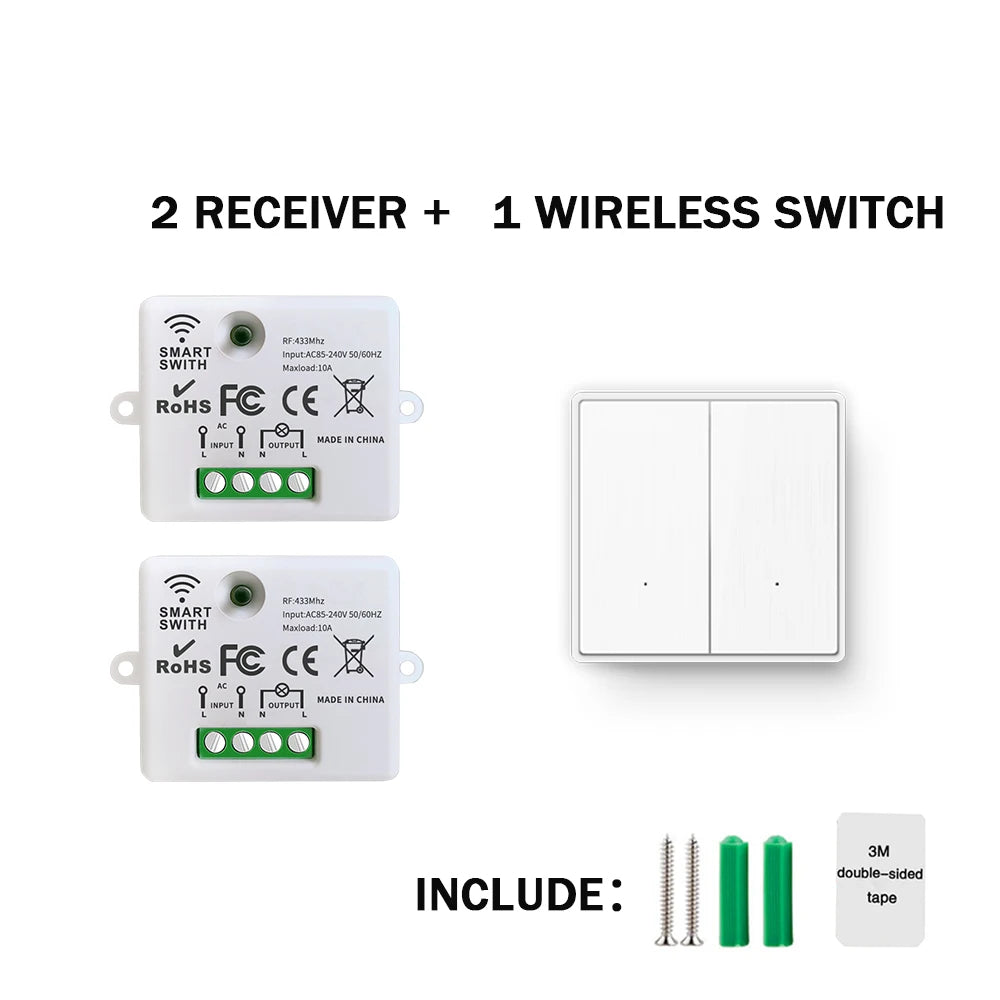 433Mhz Wireless Light Switch Without Neutral Wiring and 1/2/3gang Wall Panel Switch On Off 10A 110V 220V Receiver for Lamp Fan