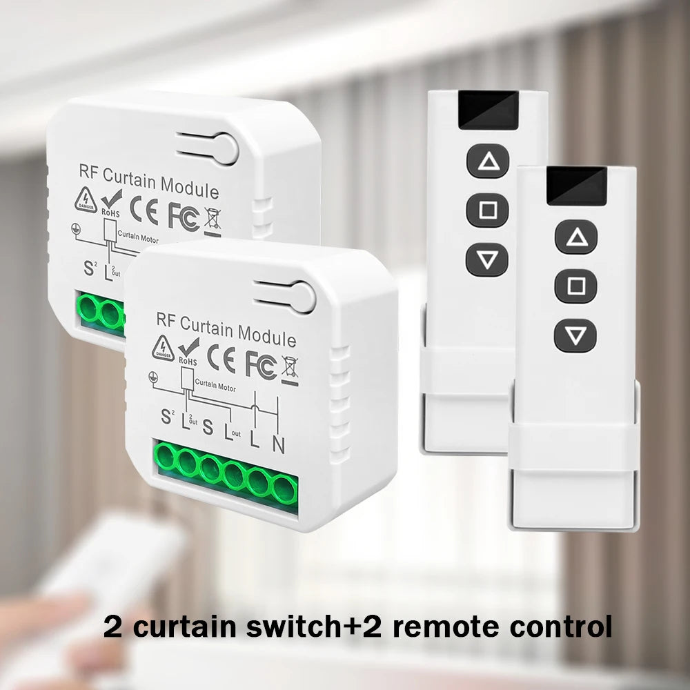 433MHz Wireless Curtain Switch Remote Control System AC 220V 10A rf Relay Receiver e Transmissor para Cortinas/Motores/Persianas