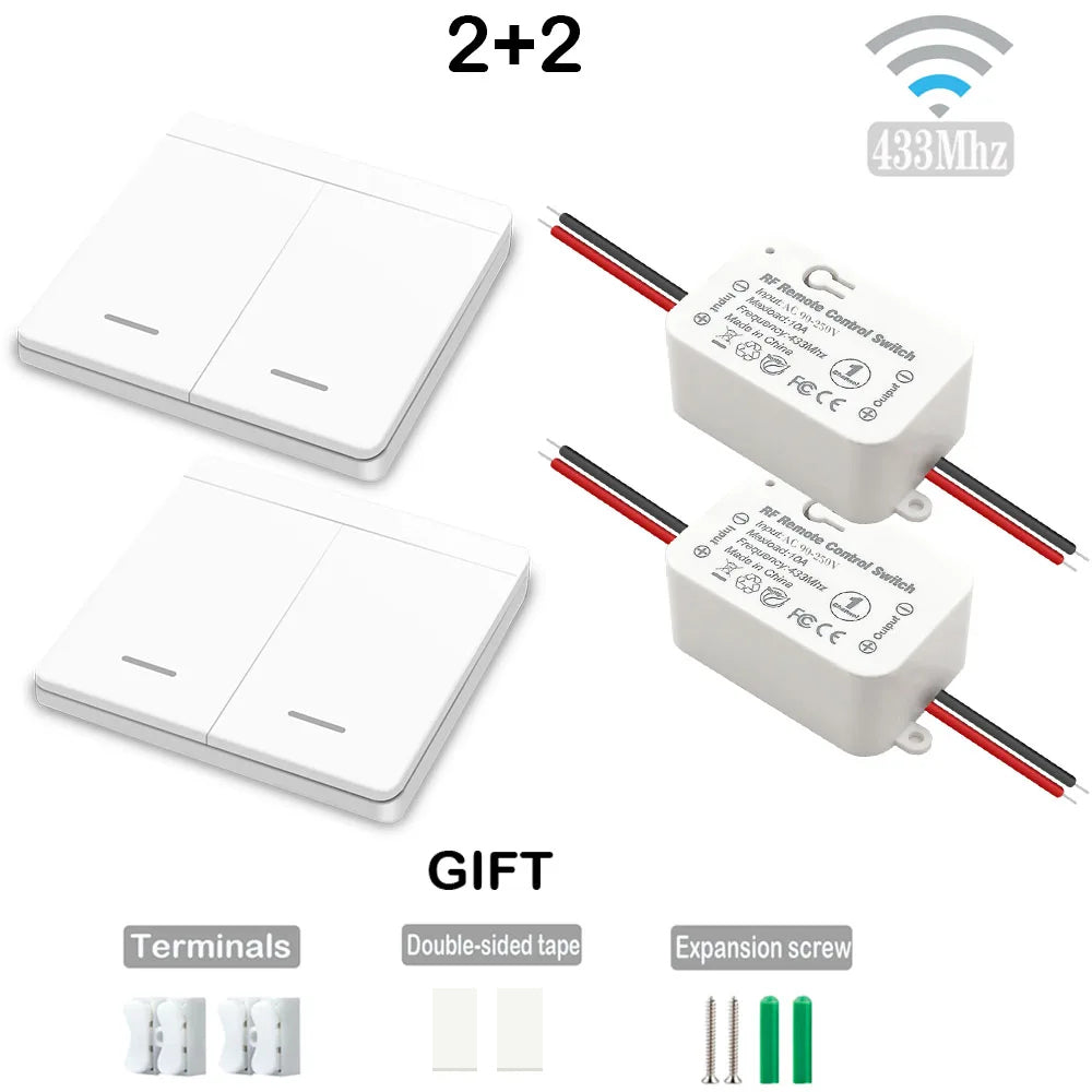 433Mhz Interruptor de luz sem fio Painel de parede Botão de pressão Interruptor AC 85V 250V Fácil instalação Receptor de rádio Uso para ventilador de lâmpada de teto