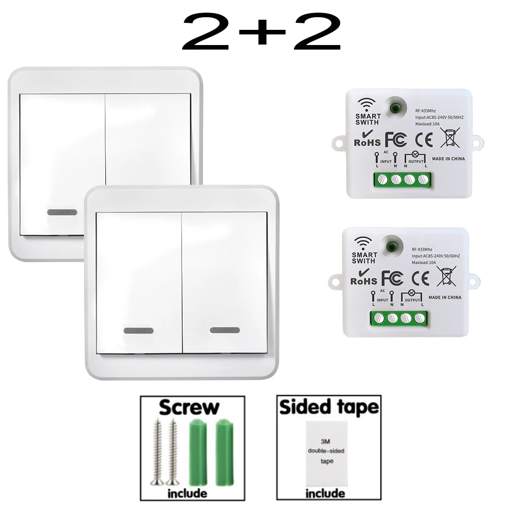 Interruptor de luz Botão de pressão Controle remoto Painéis de parede sem fio Interruptor Mini relé remoto 220v 10a para melhoria da casa Elétrica