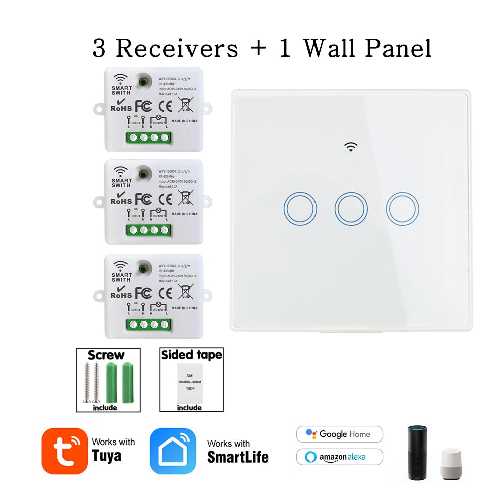 Interruptor inteligente sem fio Wifi Mini 220 V 10 A relé e controle remoto 433 MHz botão liga/desliga painel de parede funciona com Alexa Google Home