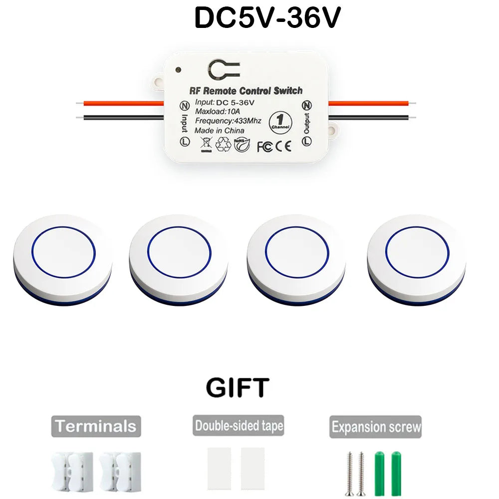 DC5V -36V 10A RF 433 Mhz Wireless Light Switch Push Button Wall Switch Radio Transmitter Remote ON OFF Led Electric Door