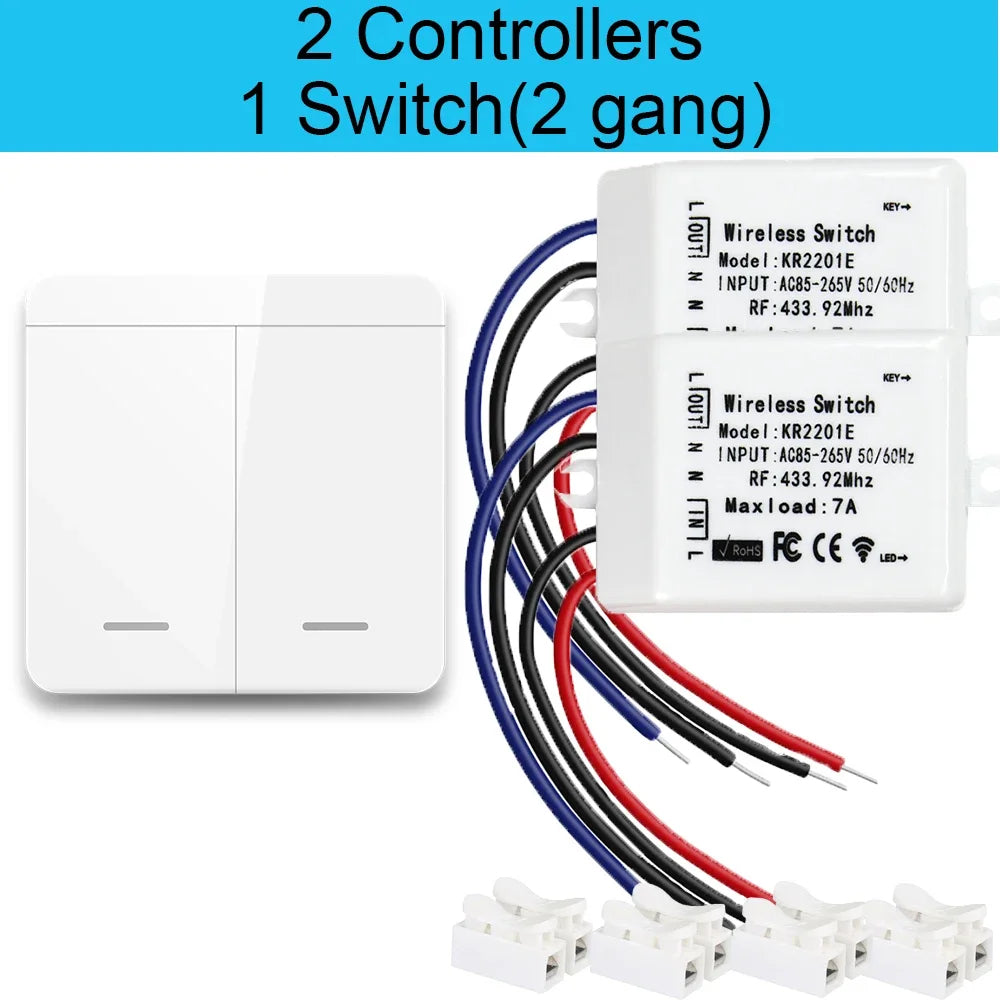 Interruptores de painel de parede sem fio de 433 MHz Controle elétrico para lâmpada de teto Ventilador Ledlight, receptor de relé de controle remoto RF AC 85-265 V