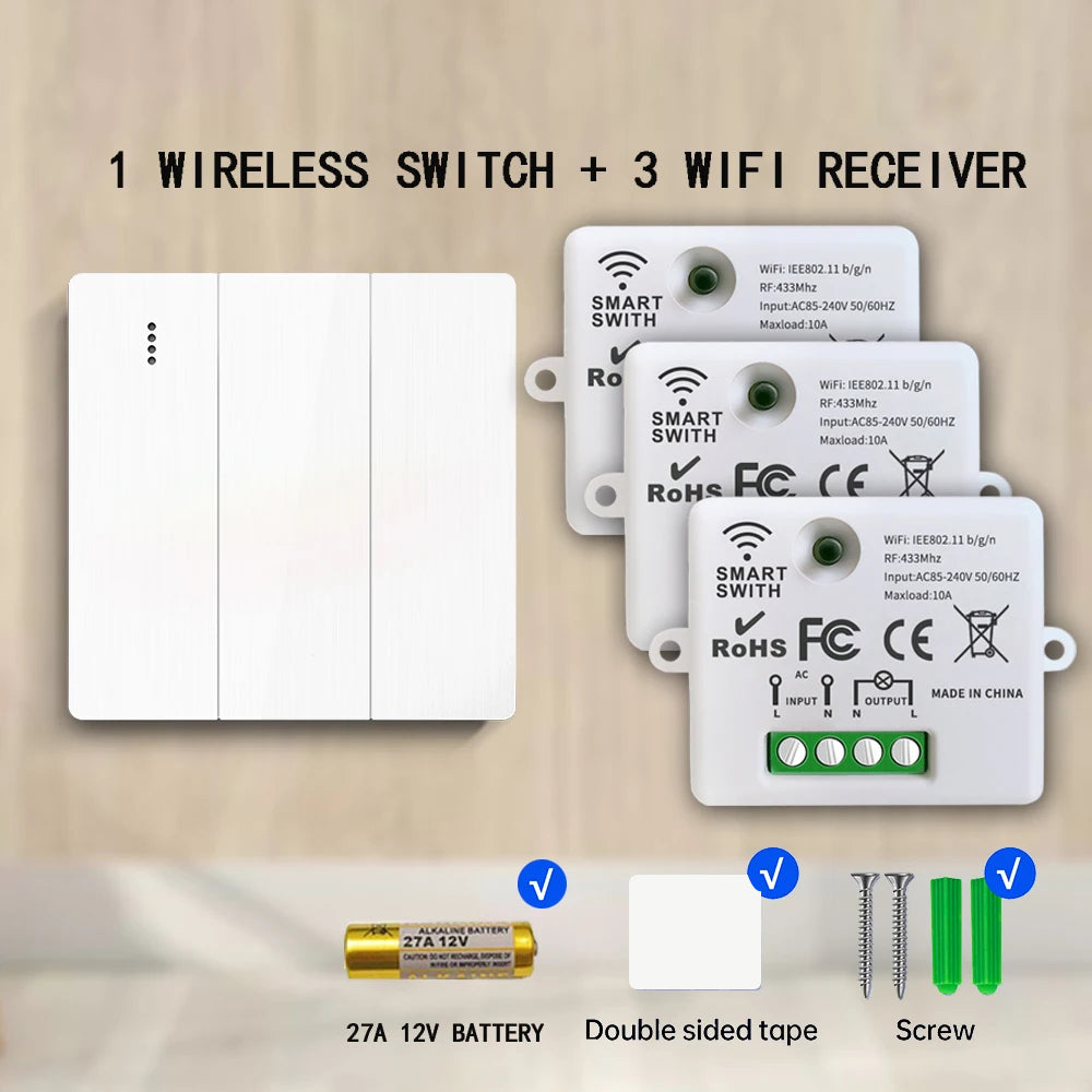 Interruptor de iluminação inteligente WiFi Tuya 433 MHz Painel de parede Interruptor liga/desliga 220 V Relé com Alexa Google Home Controle de voz para lâmpada de teto