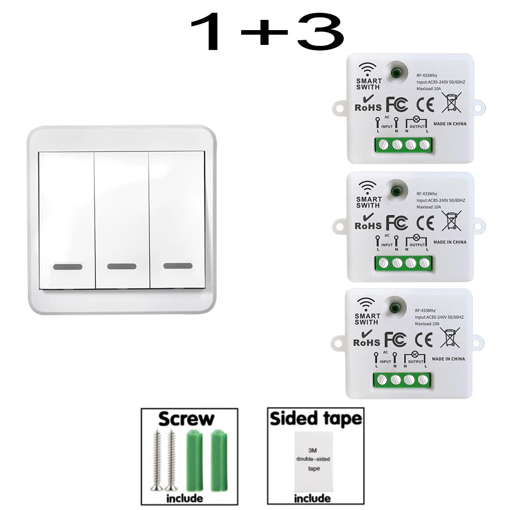 Interruptor de luz Botão de pressão Controle remoto Painéis de parede sem fio Interruptor Mini relé remoto 220v 10a para melhoria da casa Elétrica