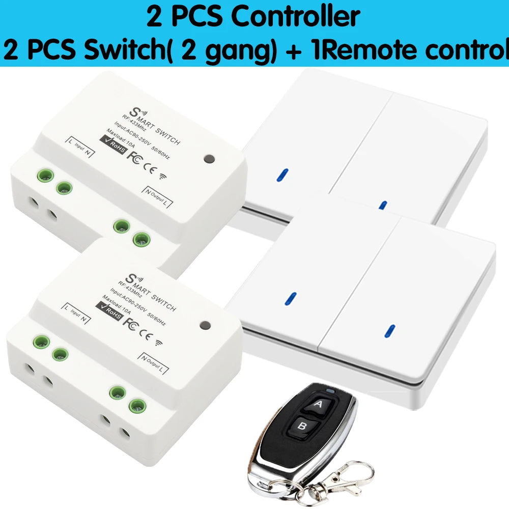 Interruptor inteligente sem fio Botão de pressão Interruptor de parede 433 MHz Remoto liga/desliga 220 V 10 A Receptor Aquecedores domésticos Lâmpada de teto LED