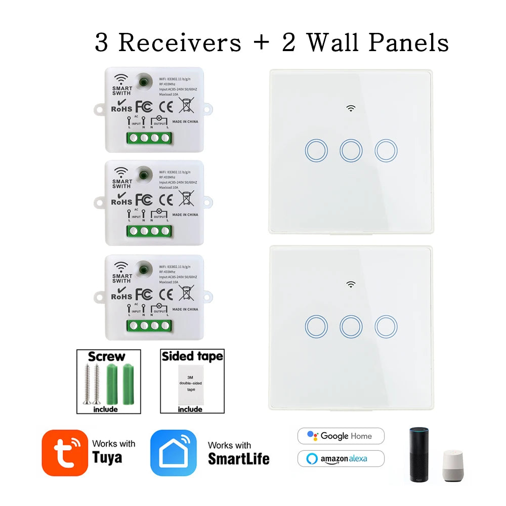 Interruptor inteligente sem fio Wifi Mini 220 V 10 A relé e controle remoto 433 MHz botão liga/desliga painel de parede funciona com Alexa Google Home