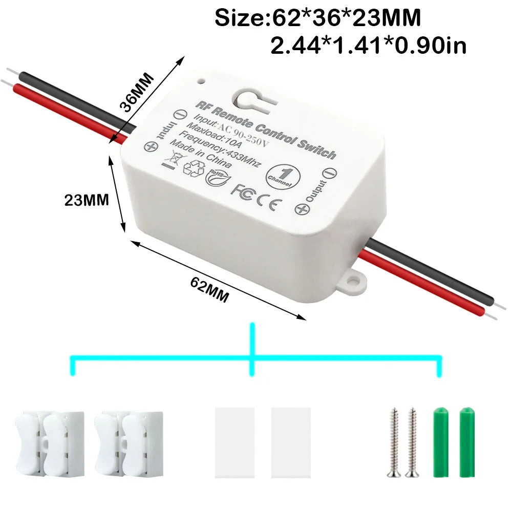 RF 433 Mhz Interruptor de luz sem fio Botão de pressão Interruptor de parede DC 12V 24V 36V 10A Transmissor de rádio Controle remoto ON OFF Led Porta elétrica