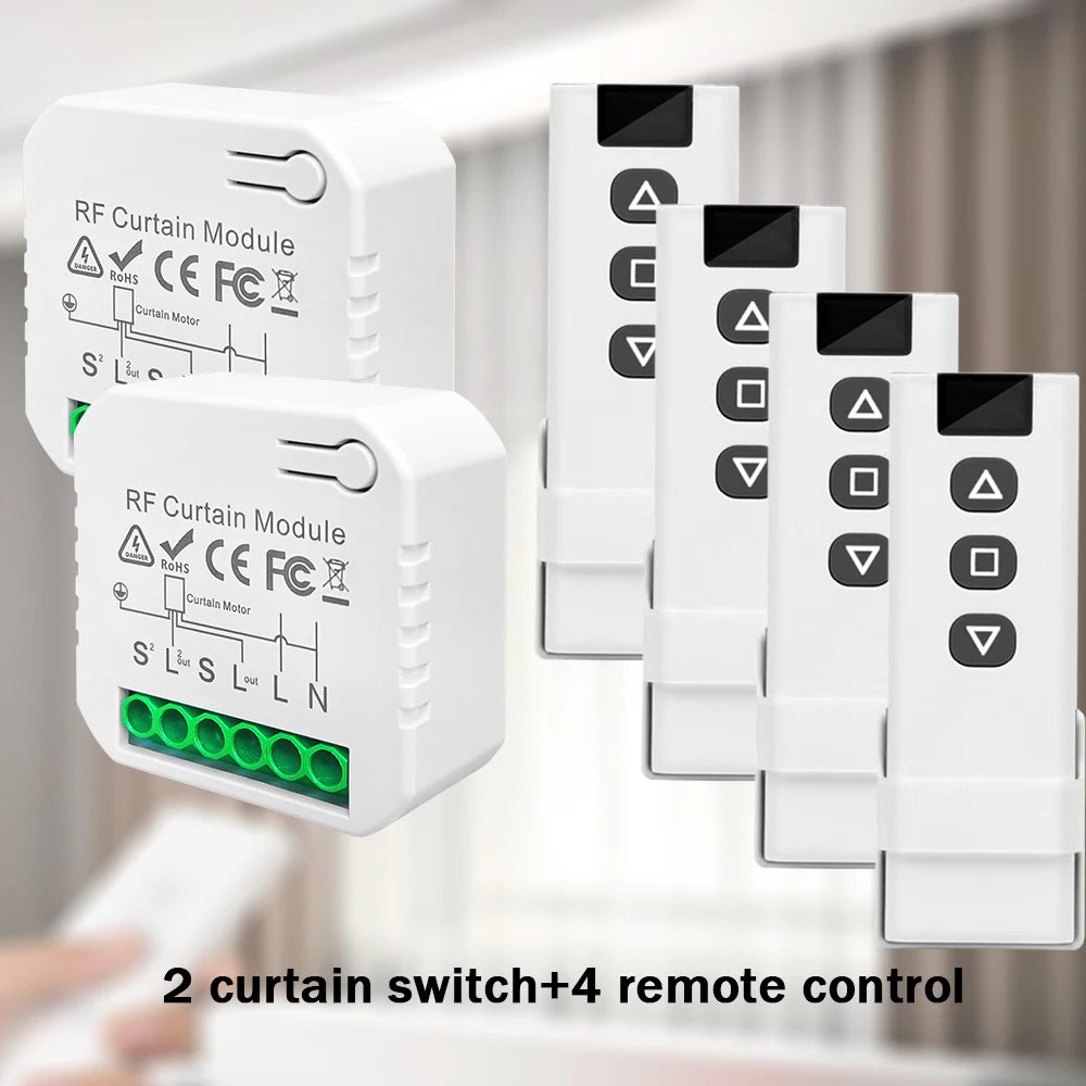 433MHz Wireless Curtain Switch Remote Control System AC 220V 10A rf Relay Receiver e Transmissor para Cortinas/Motores/Persianas