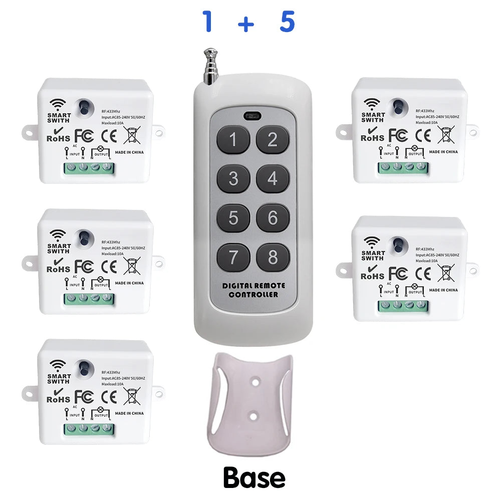 Mini interruptor de luz inteligente sem fio com controle remoto 200 m de distância 433 MHz RF Relé Receptor Ac220V Interruptor para ventilador de lâmpada LED residencial