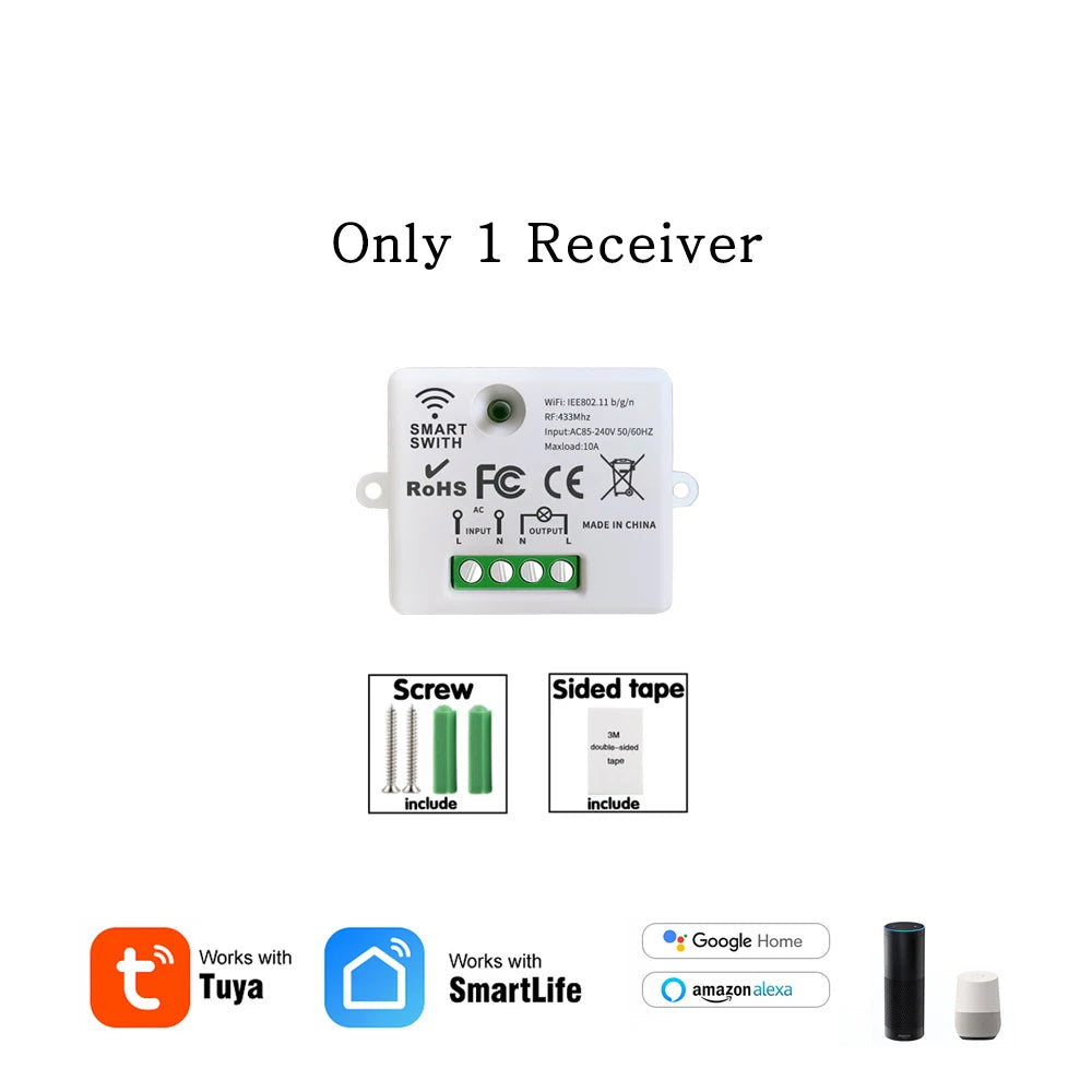 Interruptor inteligente sem fio Wifi Mini 220 V 10 A relé e controle remoto 433 MHz botão liga/desliga painel de parede funciona com Alexa Google Home