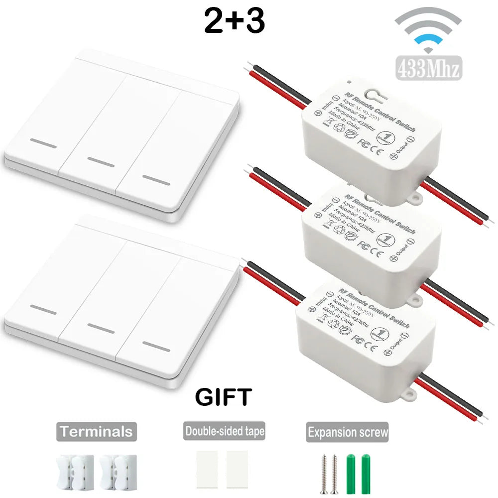 433Mhz Interruptor de luz sem fio Painel de parede Botão de pressão Interruptor AC 85V 250V Fácil instalação Receptor de rádio Uso para ventilador de lâmpada de teto