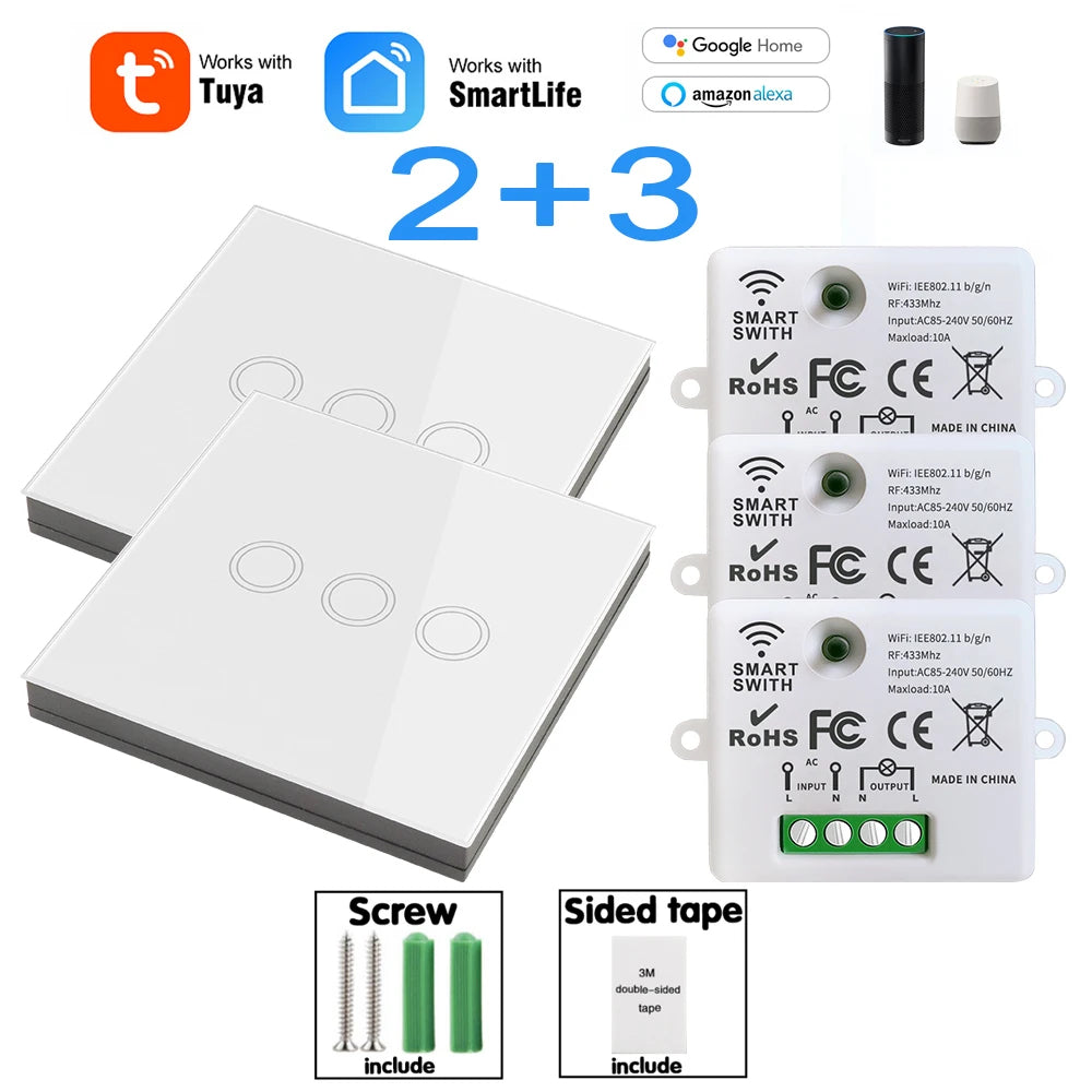 Wifi Tuya Mini Interruptor de Luz Inteligente 433MHZ Painel de Parede Sem Fio Interruptor de Toque 220V 10A Relé Funciona com Alexa Google Home Smart Life