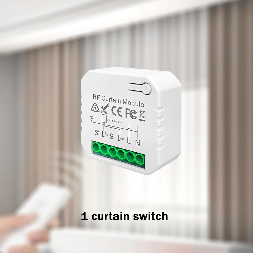 433MHz Wireless Curtain Switch Remote Control System AC 220V 10A rf Relay Receiver e Transmissor para Cortinas/Motores/Persianas