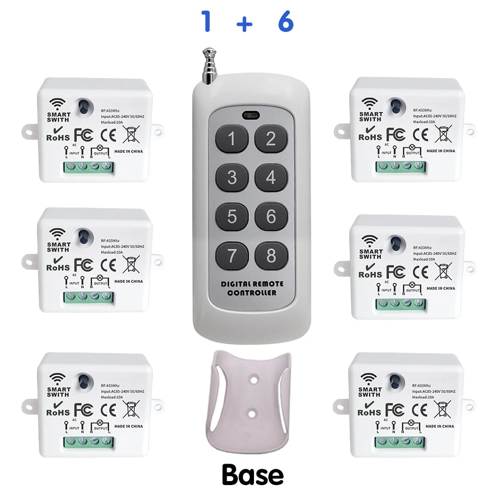 Mini interruptor de luz inteligente sem fio com controle remoto 200 m de distância 433 MHz RF Relé Receptor Ac220V Interruptor para ventilador de lâmpada LED residencial