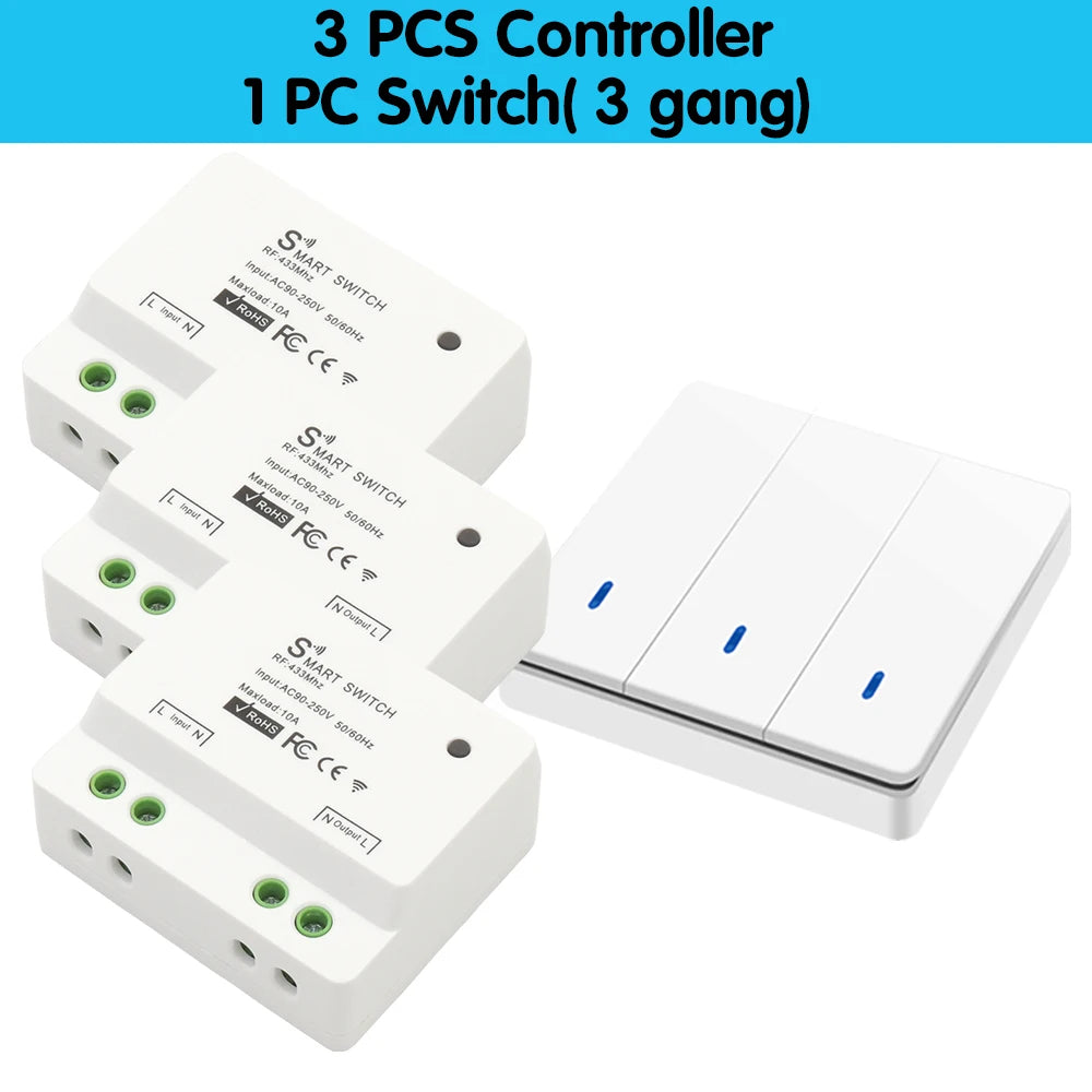 Interruptor inteligente sem fio Botão de pressão Interruptor de parede 433 MHz Remoto liga/desliga 220 V 10 A Receptor Aquecedores domésticos Lâmpada de teto LED