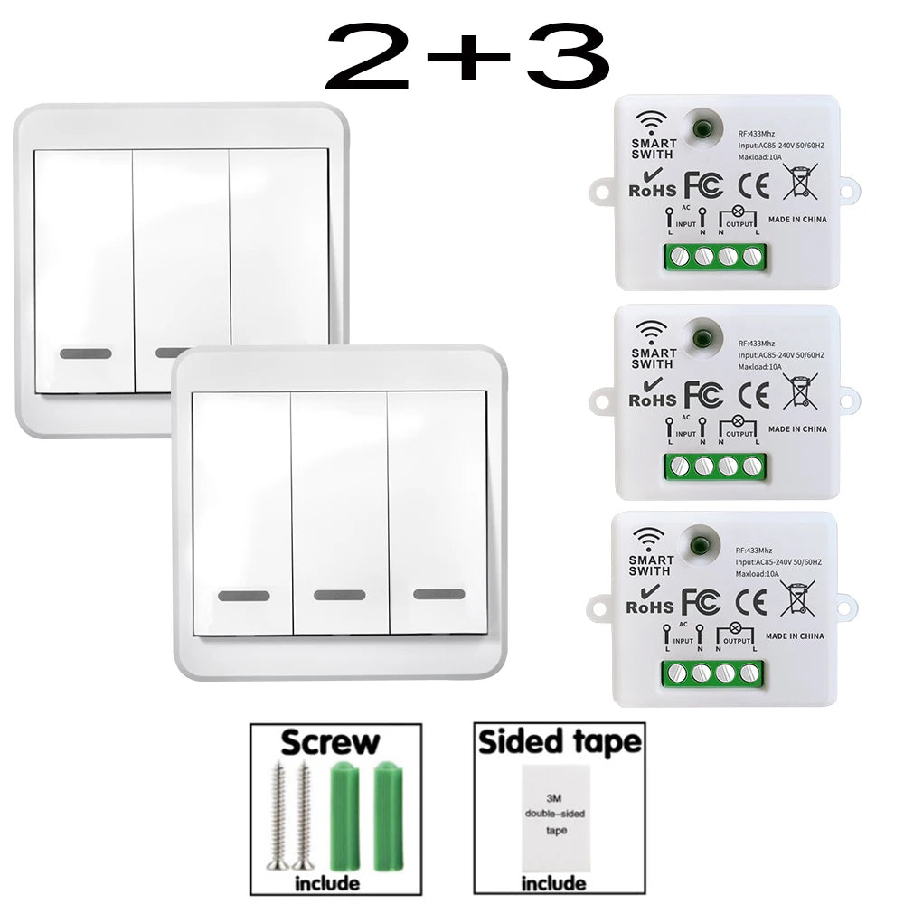 Interruptor de luz Botão de pressão Controle remoto Painéis de parede sem fio Interruptor Mini relé remoto 220v 10a para melhoria da casa Elétrica