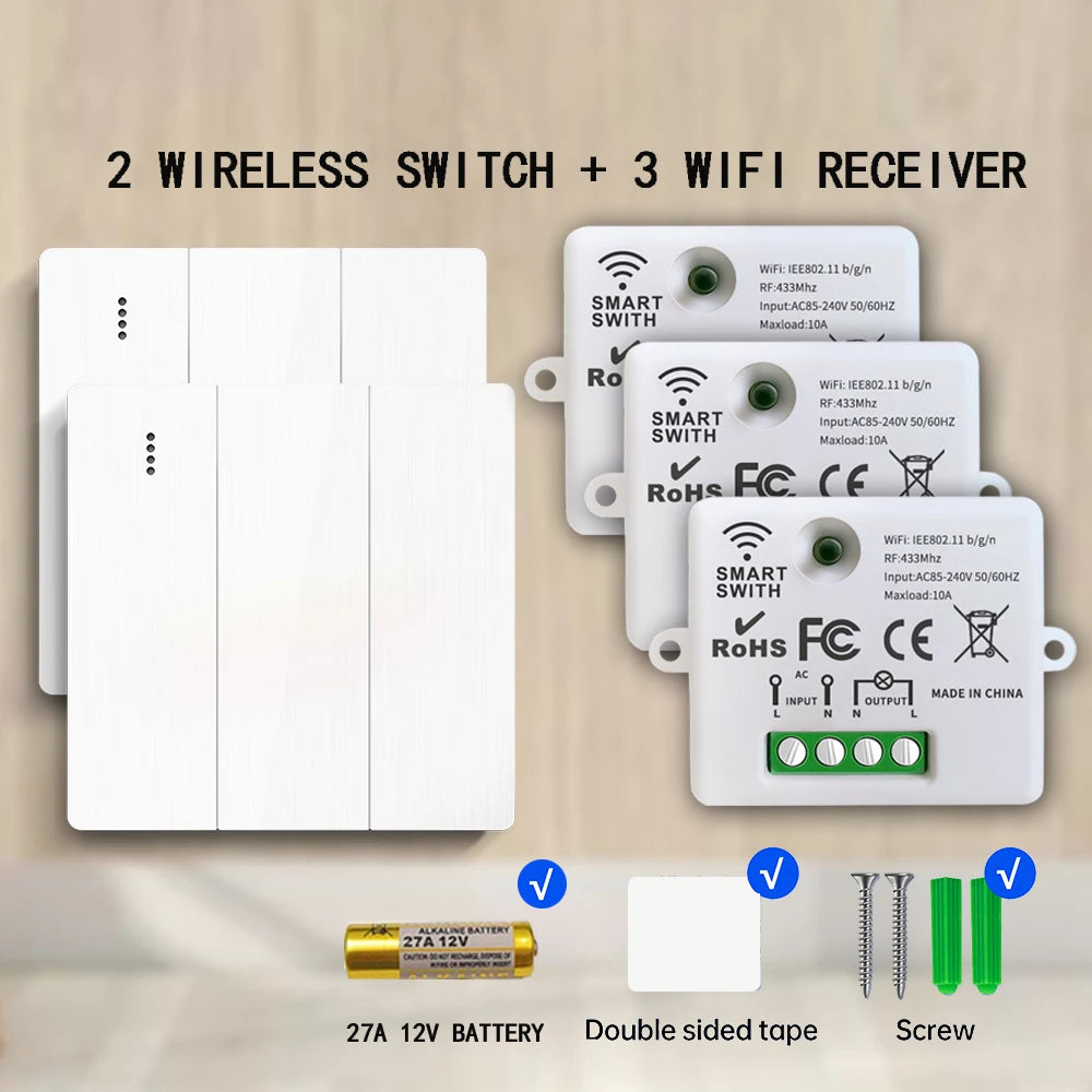 Interruptor de iluminação inteligente WiFi Tuya 433 MHz Painel de parede Interruptor liga/desliga 220 V Relé com Alexa Google Home Controle de voz para lâmpada de teto