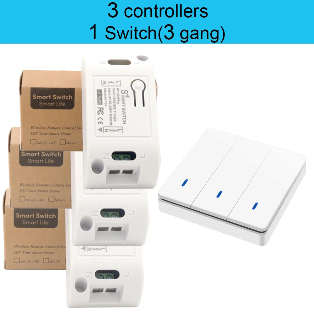 Tuya Wifi Smart life APP push button Smart Light Switch Wireless RF 433Mhz controler DIY Relay Timer Module Google Home Alexa