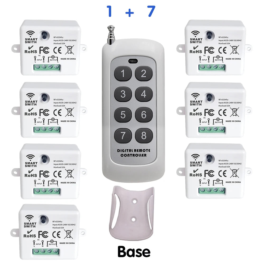 Mini interruptor de luz inteligente sem fio com controle remoto 200 m de distância 433 MHz RF Relé Receptor Ac220V Interruptor para ventilador de lâmpada LED residencial