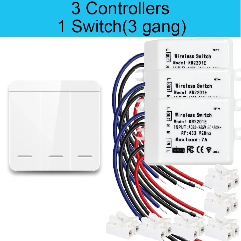 Interruptores de painel de parede sem fio de 433 MHz Controle elétrico para lâmpada de teto Ventilador Ledlight, receptor de relé de controle remoto RF AC 85-265 V