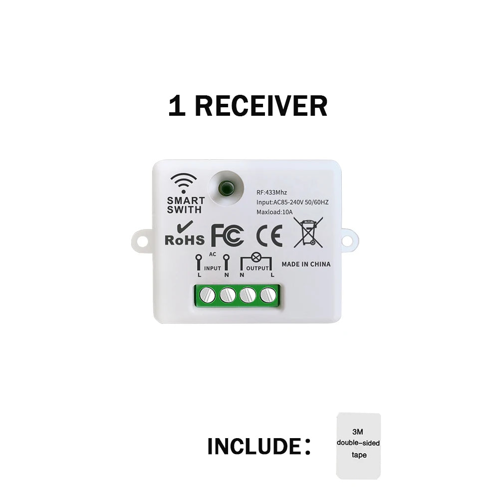 Interruptor de luz sem fio de 433 MHz sem fiação neutra e interruptor de painel de parede de 1/2/3 gangues liga/desliga 10 A 110 V 220 V receptor para ventilador de lâmpada