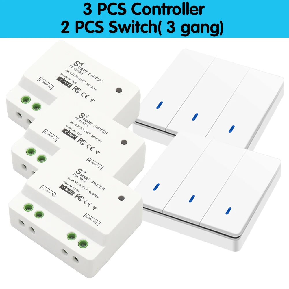 Interruptor inteligente sem fio Botão de pressão Interruptor de parede 433 MHz Remoto liga/desliga 220 V 10 A Receptor Aquecedores domésticos Lâmpada de teto LED