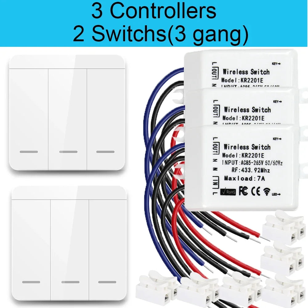 Interruptores de painel de parede sem fio de 433 MHz Controle elétrico para lâmpada de teto Ventilador Ledlight, receptor de relé de controle remoto RF AC 85-265 V