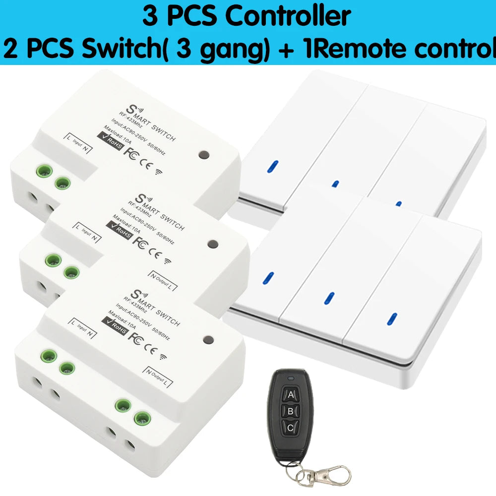 Interruptor inteligente sem fio Botão de pressão Interruptor de parede 433 MHz Remoto liga/desliga 220 V 10 A Receptor Aquecedores domésticos Lâmpada de teto LED