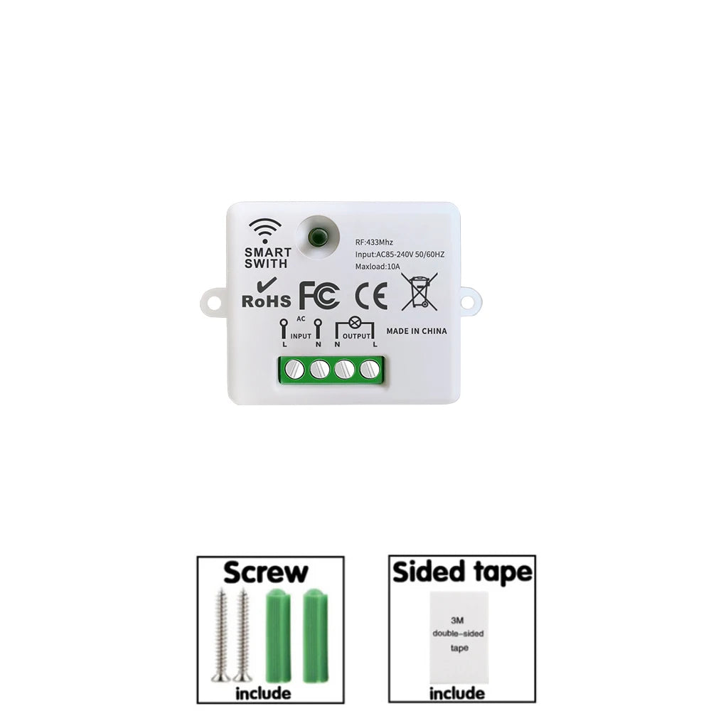 Interruptor de luz Botão de pressão Controle remoto Painéis de parede sem fio Interruptor Mini relé remoto 220v 10a para melhoria da casa Elétrica