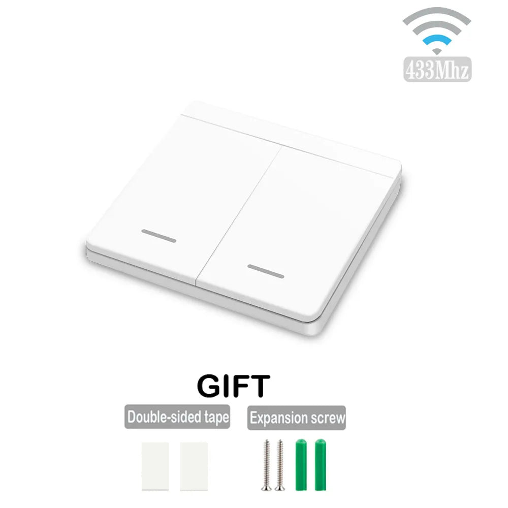 433Mhz Interruptor de luz sem fio Painel de parede Botão de pressão Interruptor AC 85V 250V Fácil instalação Receptor de rádio Uso para ventilador de lâmpada de teto