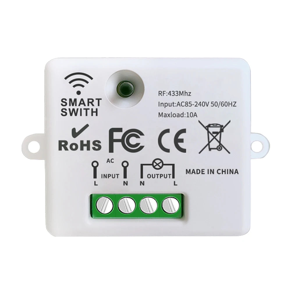 Mini interruptor de luz inteligente sem fio com controle remoto 200 m de distância 433 MHz RF Relé Receptor Ac220V Interruptor para ventilador de lâmpada LED residencial