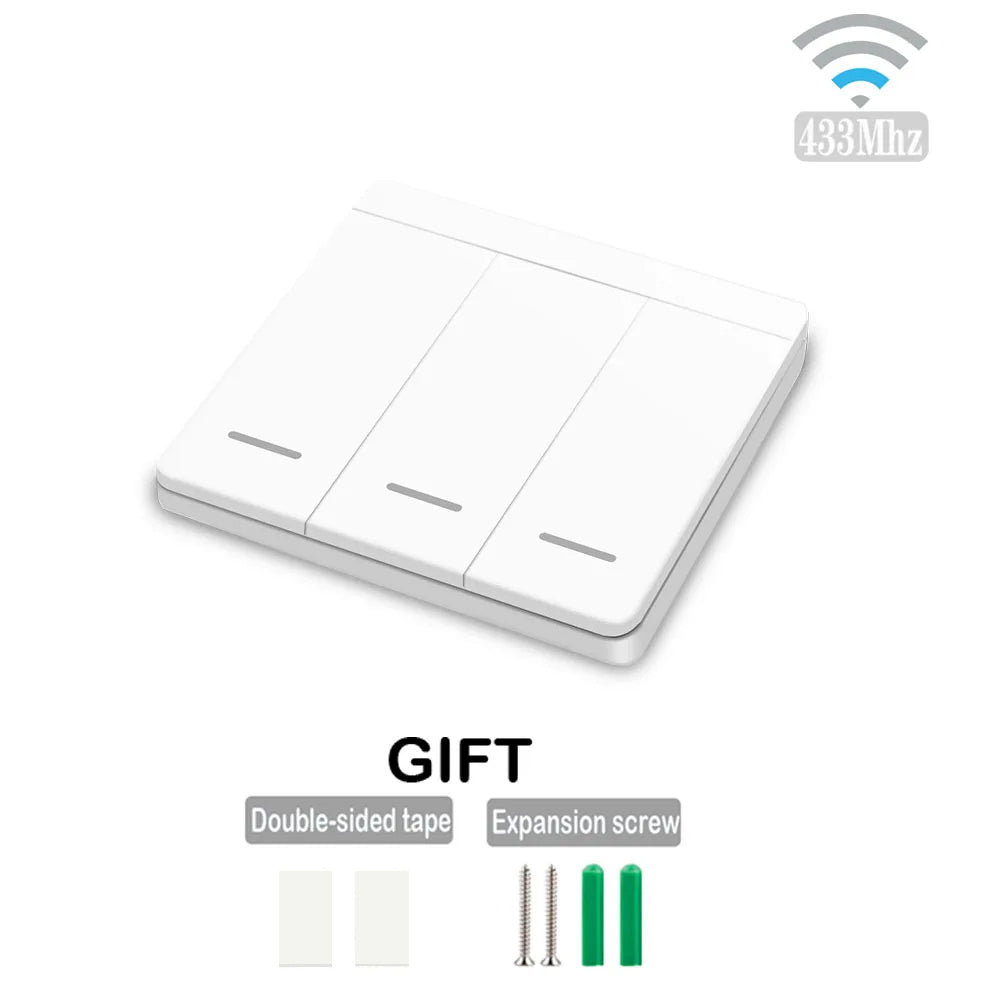 433Mhz Interruptor de luz sem fio Painel de parede Botão de pressão Interruptor AC 85V 250V Fácil instalação Receptor de rádio Uso para ventilador de lâmpada de teto