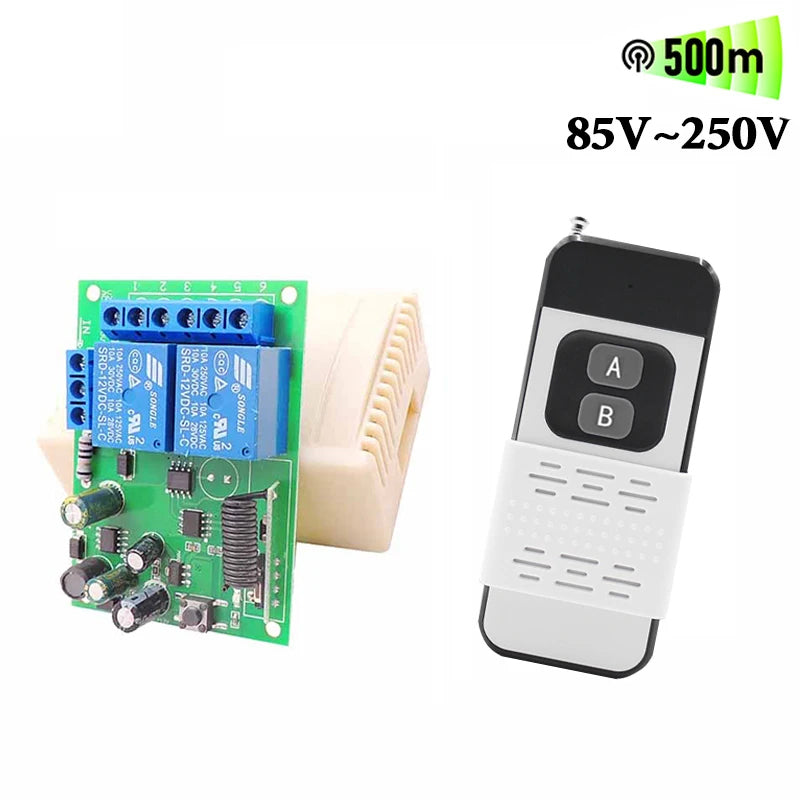 433Mhz RF Remote Control AC 220V 110V 2 Channel Relay Receiver, Garage Remote Control 600M Long Distance Transmitter