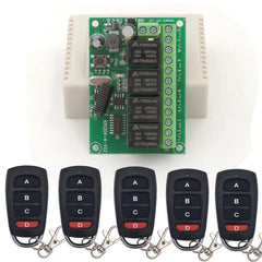 433MHz Universal Remote Control DC 12V 24V 4CH RF Wireless Relay Receiver and Transmitter,for Garage/Light/Motor/LED