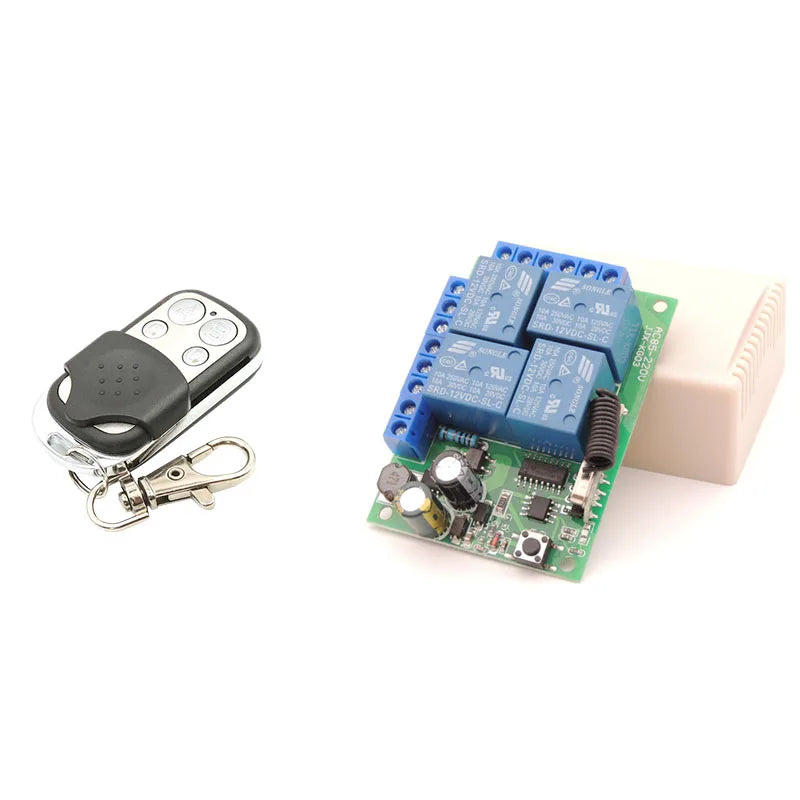 433Mhz AC 220V 110V 4CH Remote Control Switch, AC 85V~220V 4 Channels Relay Receiver Module for Garage Door/ Light/ Motor /Gate