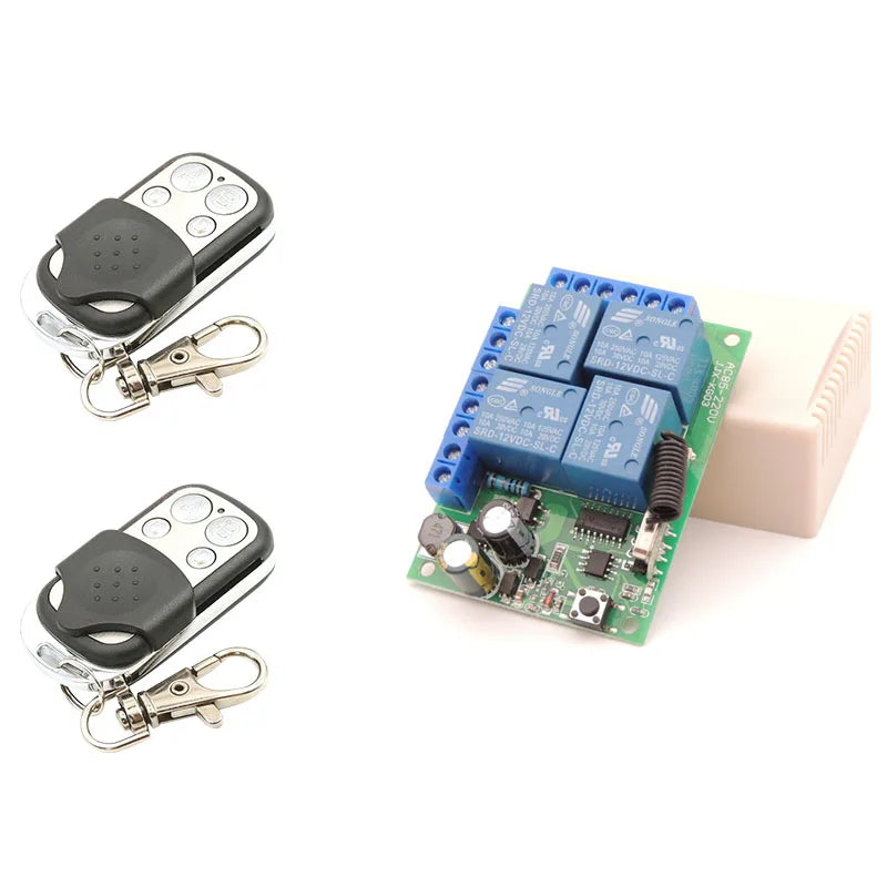 433Mhz AC 220V 110V 4CH Remote Control Switch, AC 85V~220V 4 Channels Relay Receiver Module for Garage Door/ Light/ Motor /Gate