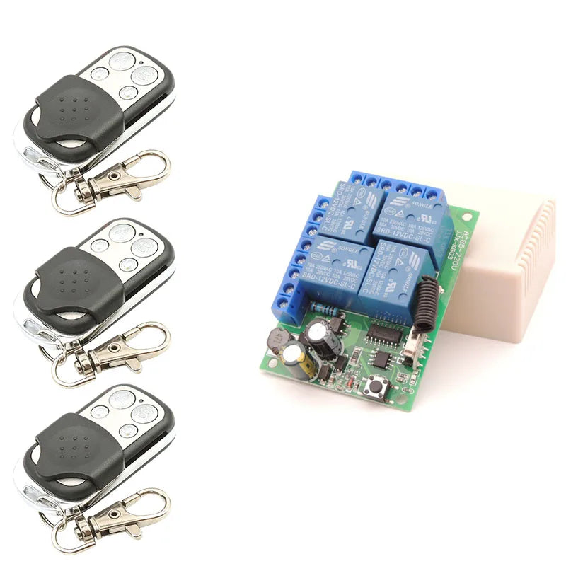 433Mhz AC 220V 110V 4CH Remote Control Switch, AC 85V~220V 4 Channels Relay Receiver Module for Garage Door/ Light/ Motor /Gate