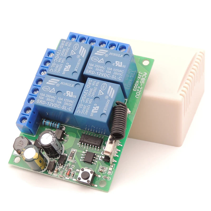 433Mhz AC 220V 110V 4CH Remote Control Switch, AC 85V~220V 4 Channels Relay Receiver Module for Garage Door/ Light/ Motor /Gate