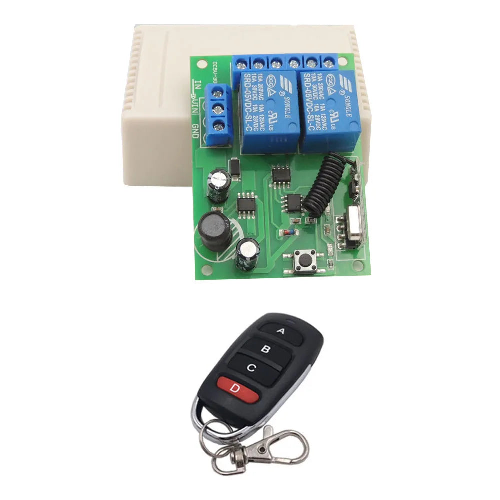 433 Mhz Universal Remote Control Wireless Switch DC 5V 12V 24V 2 Channels RF Relay Receiver Remote ON OFF for Gate Garage