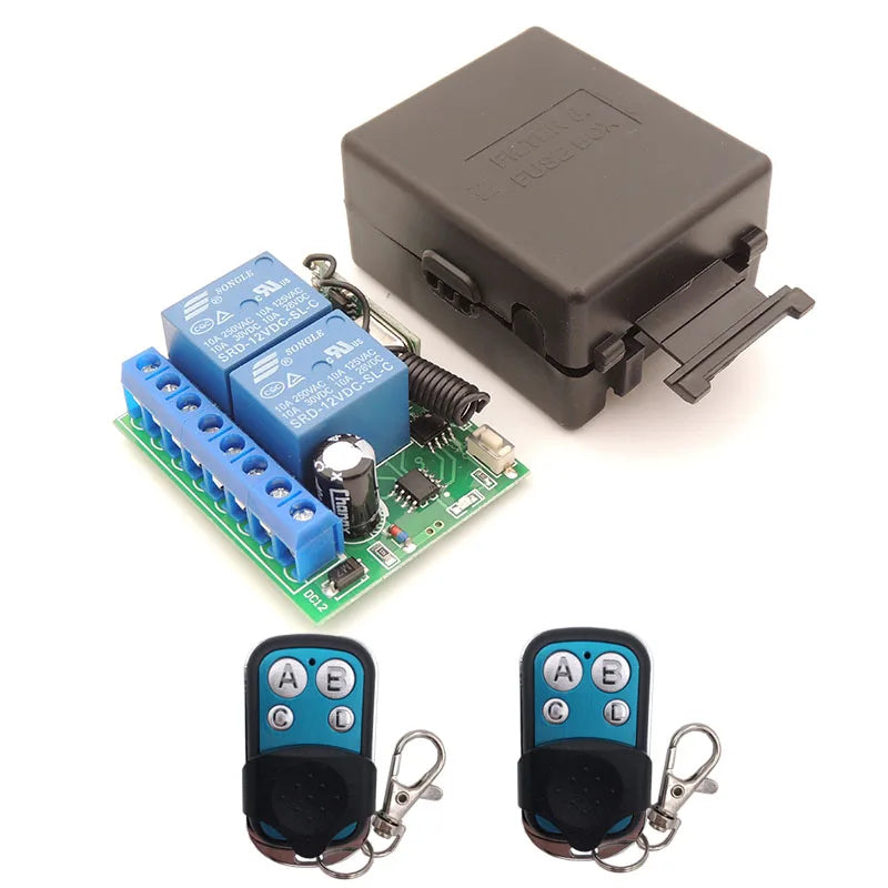 DC 12V 10A 2CH rf Relay Receiver 433MHz Universal Wireless Remote Control opener for Electric curtains/ gate/ garage/ door