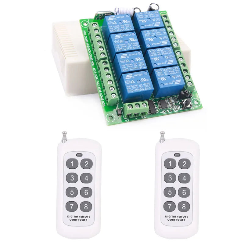 Controle remoto universal sem fio de 433 MHz DC 12 V 8 CH rf Relé Receptor e controle remoto de 500 metros para controle remoto sem fio