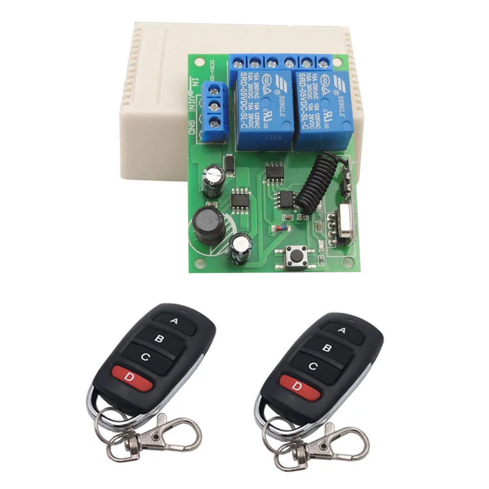 433 Mhz Universal Remote Control Wireless Switch DC 5V 12V 24V 2 Channels RF Relay Receiver Remote ON OFF for Gate Garage