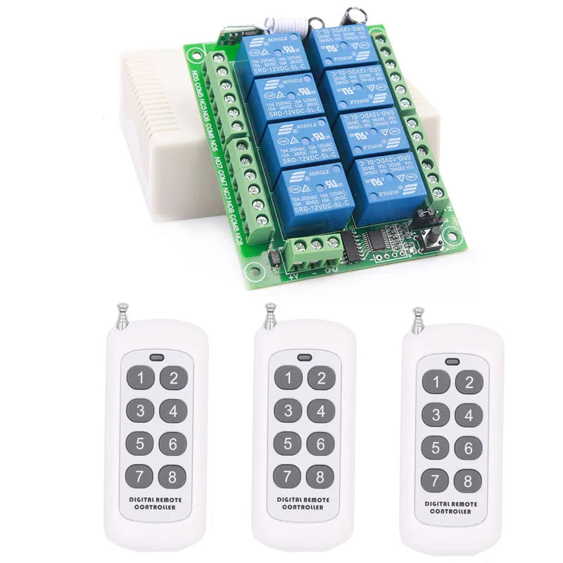 433MHz Wireless Universal Remote Control DC 12V 8CH rf Relay Receiver and 500 meters remote control for Wireless Remote Control